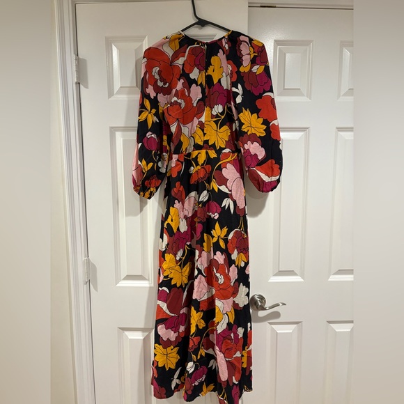 Maeve Floral Midi Dress with V-Neck & Long Sleeves – Size 0 - Picture 4 of 8